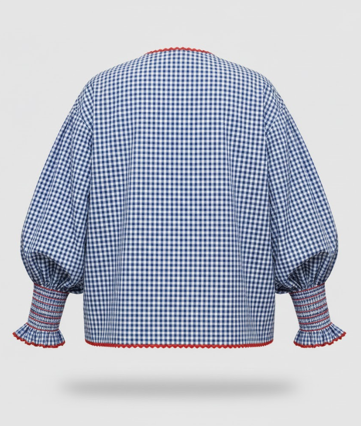 Women's checked shirt with ribbon and laces