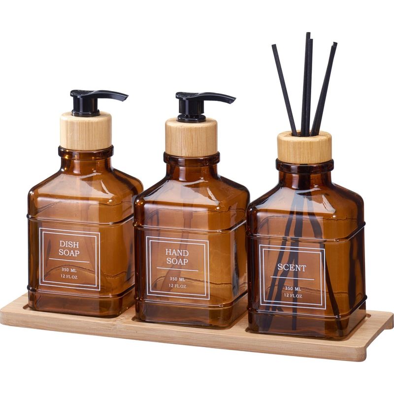 Glass Bathroom Dispenser Set "Alora" product detail photo in bathroom