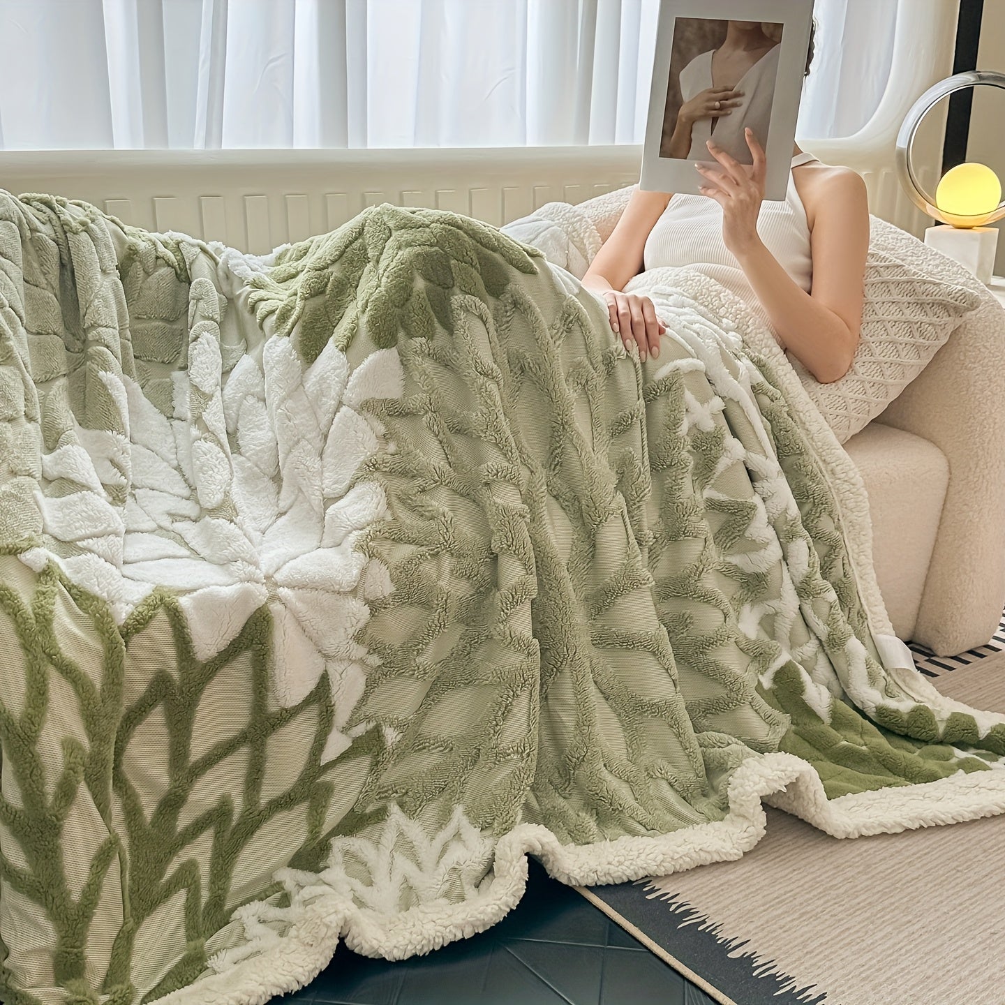 Plush Fleece Throw Blanket "Nerea" product detail photo in bedroom