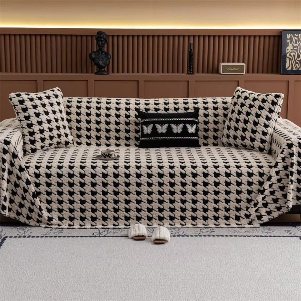 Houndstooth Sofa Cover – Textured Throw for Couches