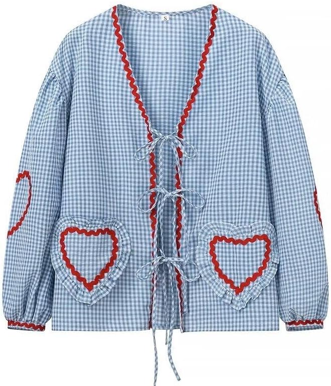 Chemise carreaux avec ruban et lacets pour femmes
