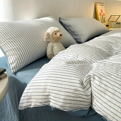 Striped Duvet Cover Set - Washed Bedroom Bedding Set product detail photo for bedroom