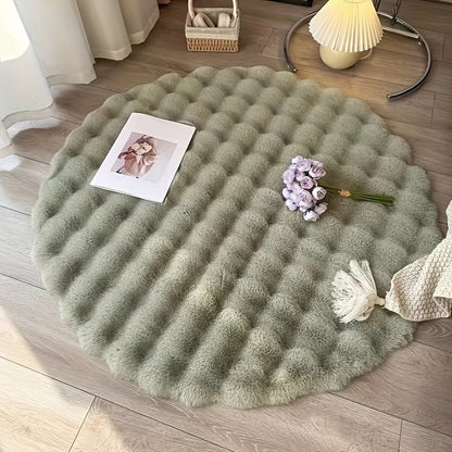 Cream Plush Area Rug "Roselle" product detail photo in bedroom