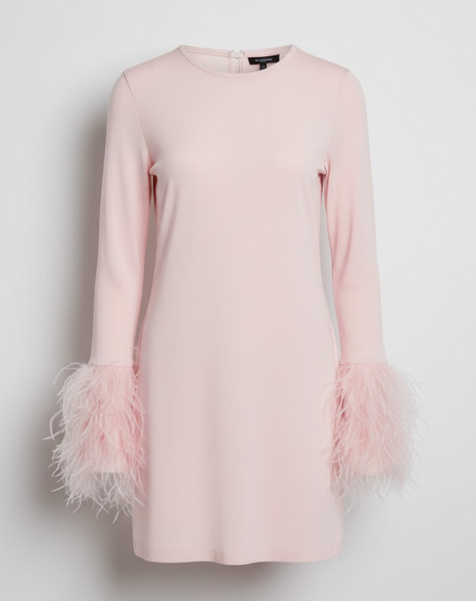 Short dress with delicate cuffs and feathers for women