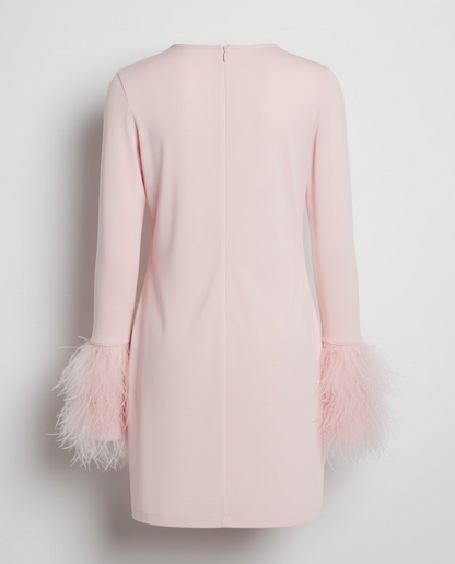 Short dress with delicate cuffs and feathers for women