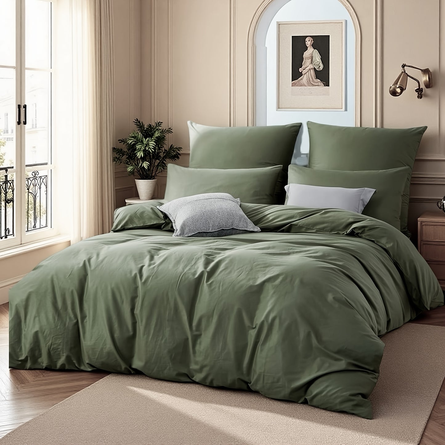 Military Green Duvet Cover Set - Washed Bedroom Bedding Set product detail photo for bedroom