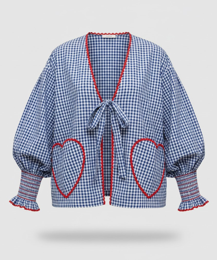 Women's checked shirt with ribbon and laces