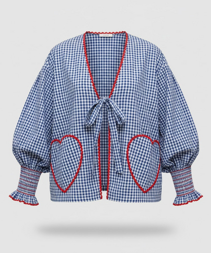 Women's checked shirt with ribbon and laces