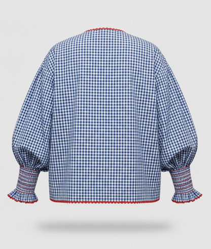 Women's checked shirt with ribbon and laces