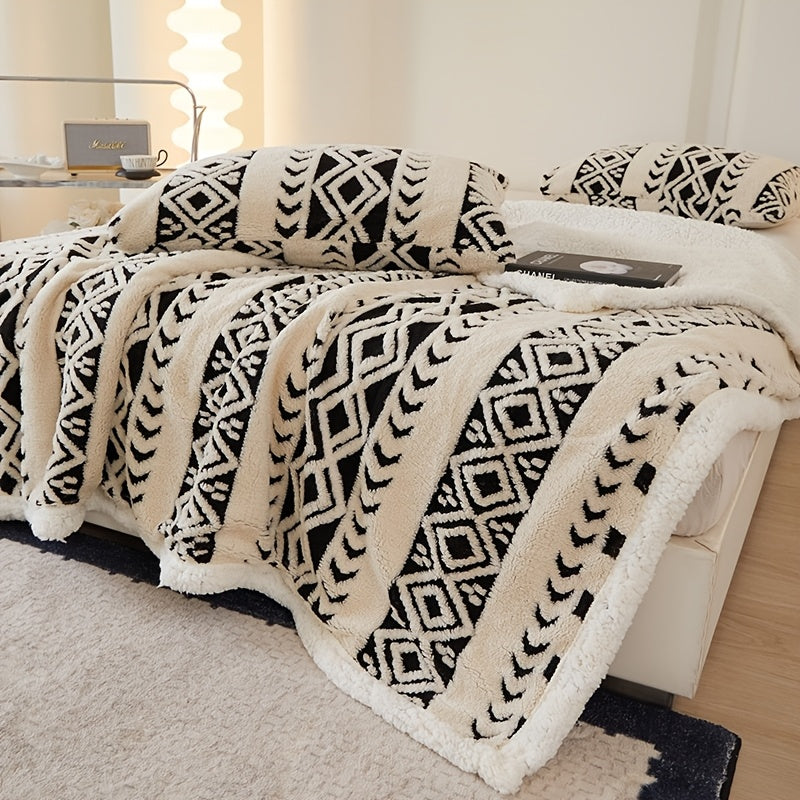 Geometric Sherpa Throw Blanket – Dual-Sided Sofa and Bed Layer product detail photo for bedroom