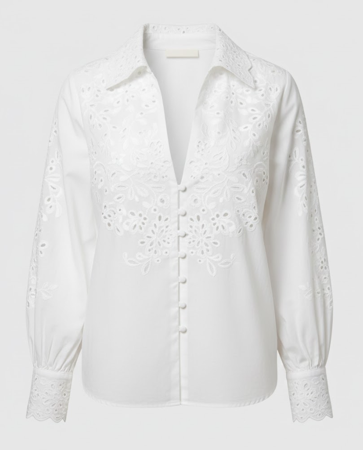 Women's Trendy Loose Shirt with Openwork Embroidery