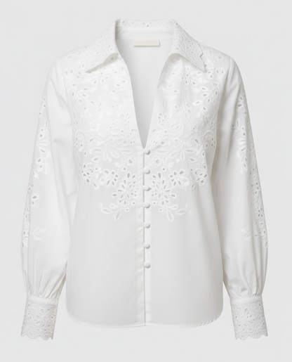 Women's Trendy Loose Shirt with Openwork Embroidery