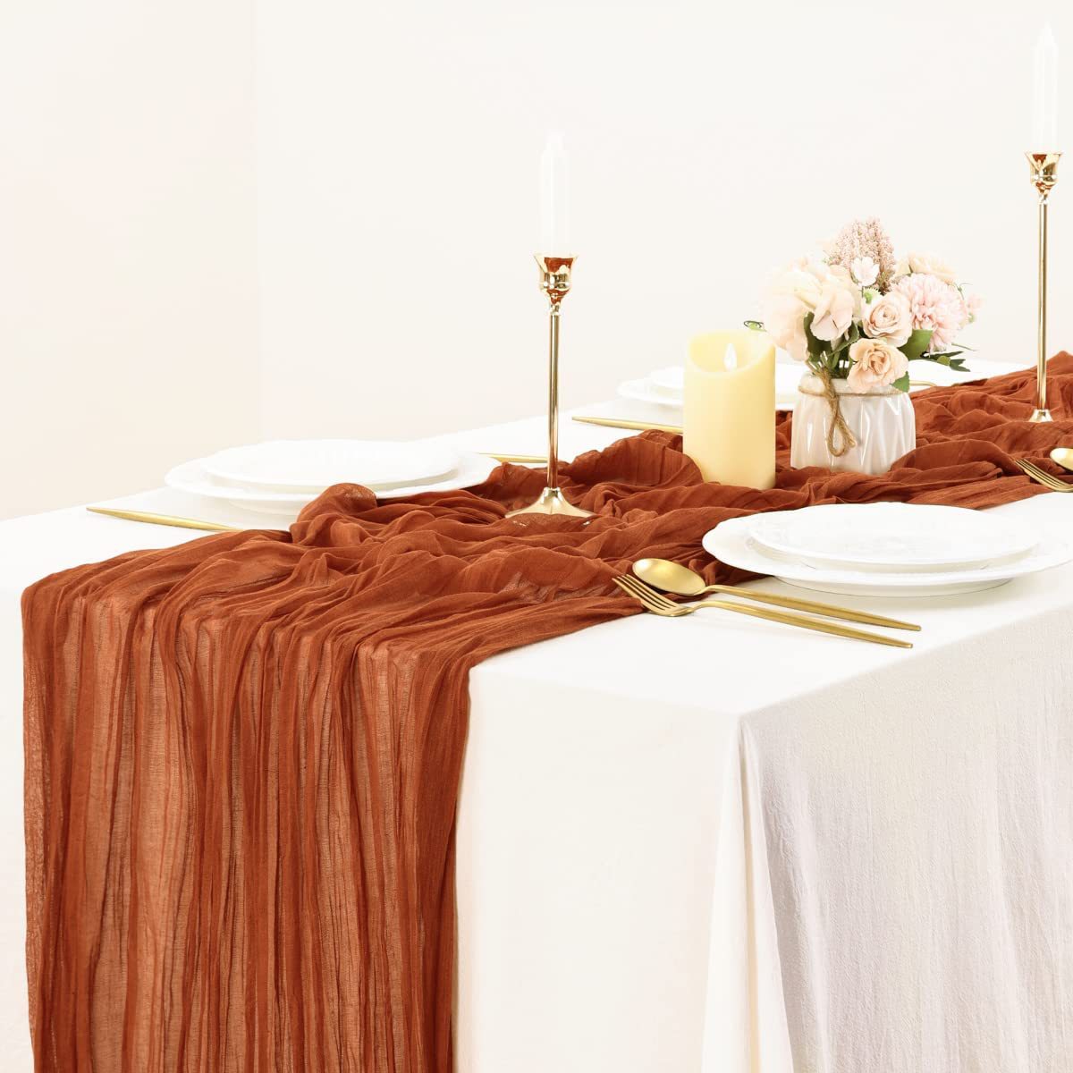 Table Runner BohemeFold Soft Chambray Voile With Twisted Boho Fringe