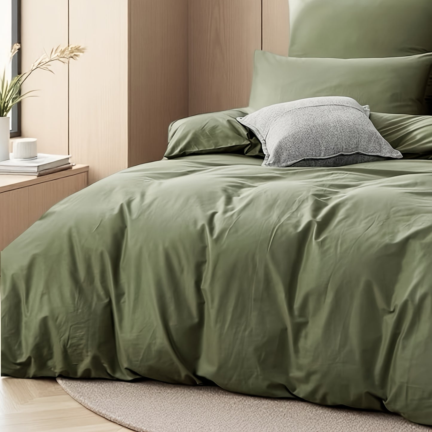 Military Green Duvet Cover Set - Washed Bedroom Bedding Set room setting lifestyle photo for bedroom