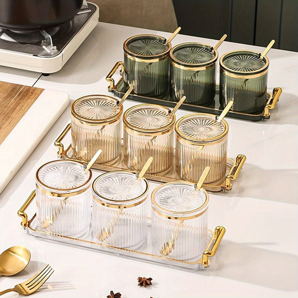 Kitchen Storage Jar Set – Multi-Compartment Condiment Containers product detail photo for kitchen