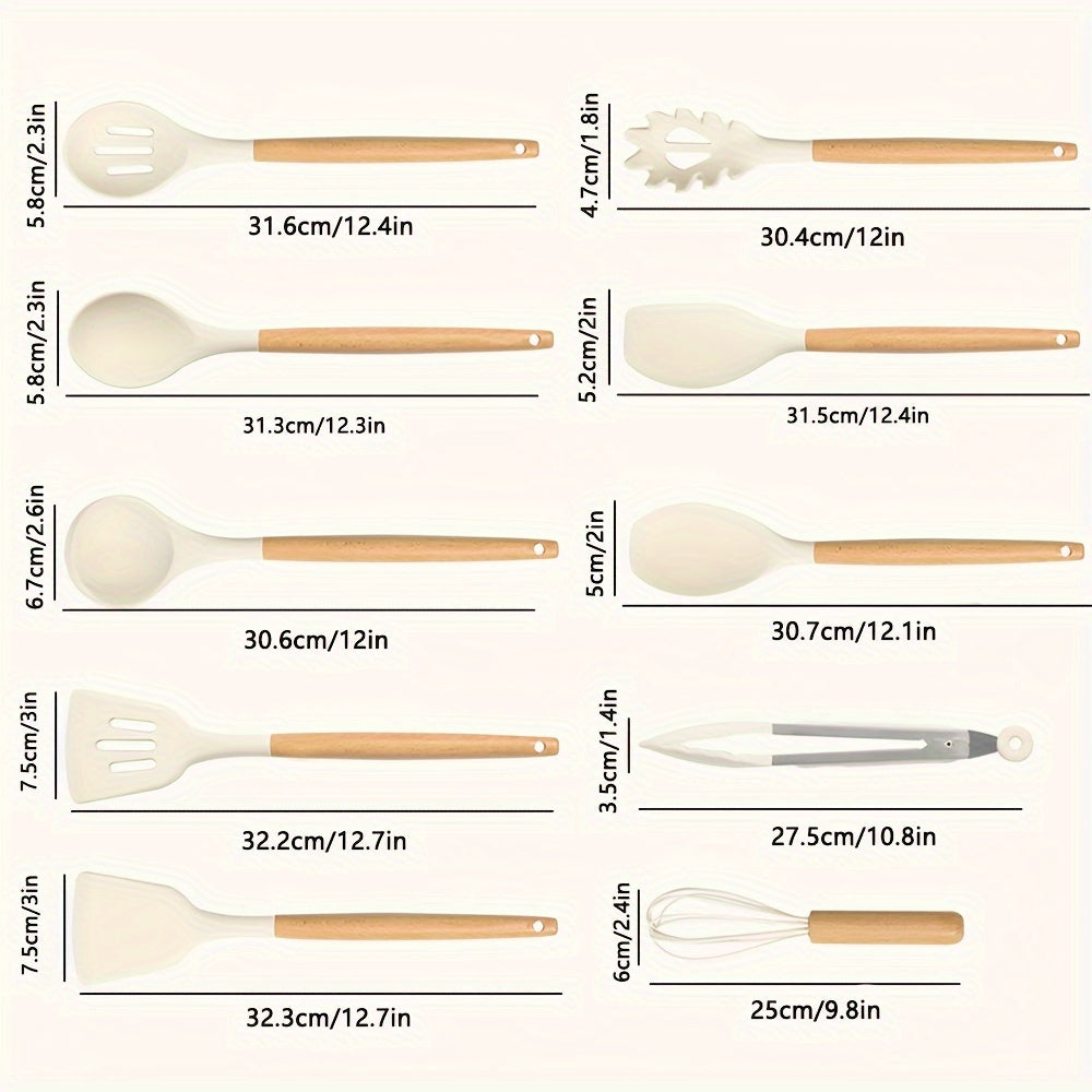 Silicone Cooking Utensil Set – Wooden Handle Kitchen Tools specification and dimensions reference for kitchen
