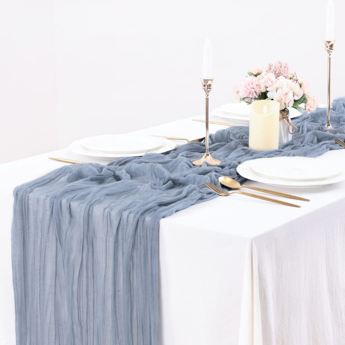 Table Runner BohemeFold Soft Chambray Voile With Twisted Boho Fringe
