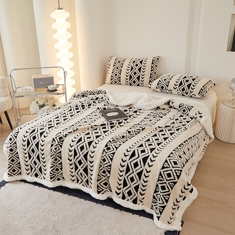 Geometric Sherpa Throw Blanket – Dual-Sided Sofa and Bed Layer product detail photo for bedroom