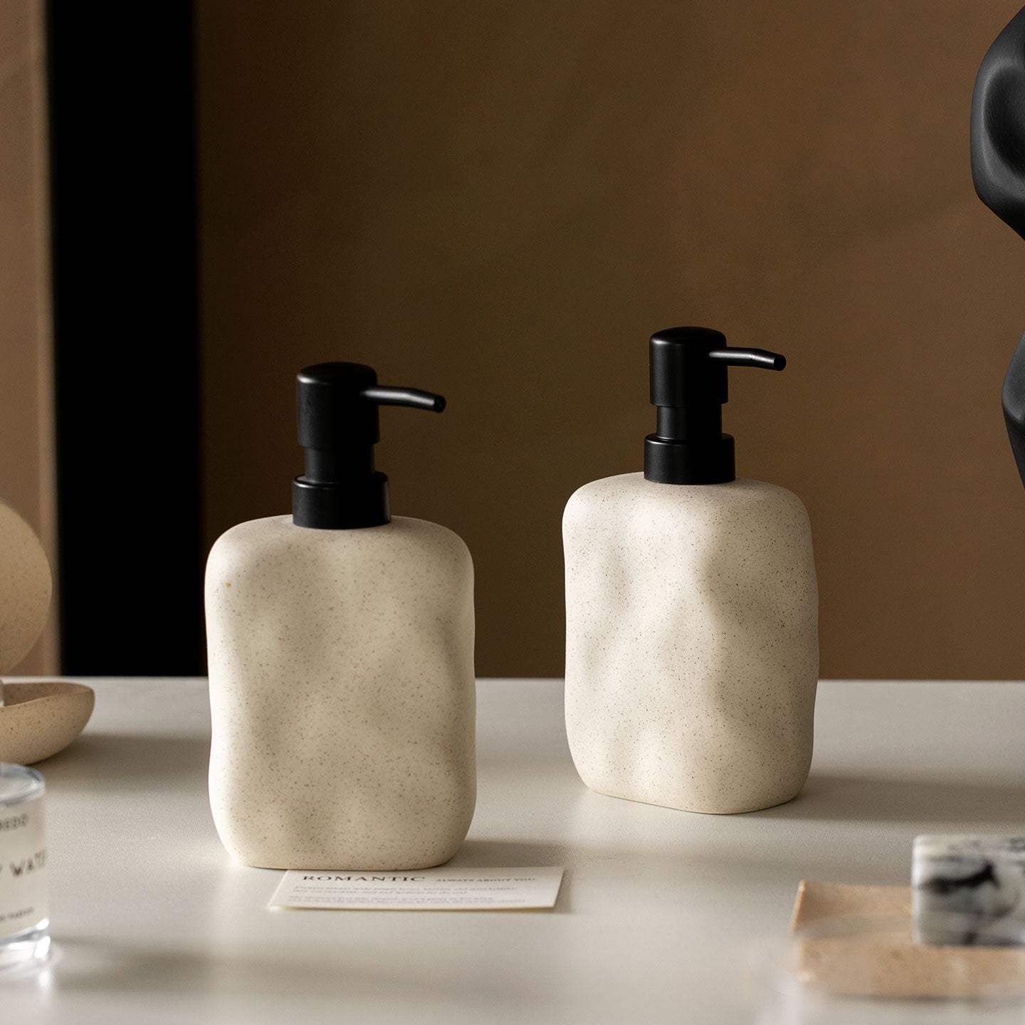 Ceramic Soap Dispenser – Sand Bathroom Pump Bottle