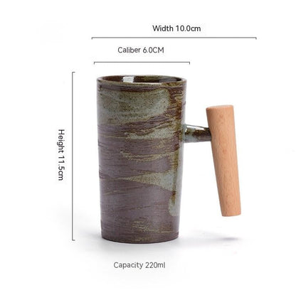 Ceramic Mug Shizuku Japanese Inspired Stoneware With Wooden Handle