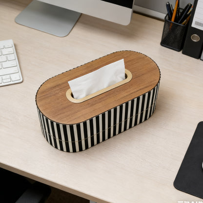 Bamboo Tissue Box Holder – Round Woven Tabletop Cover