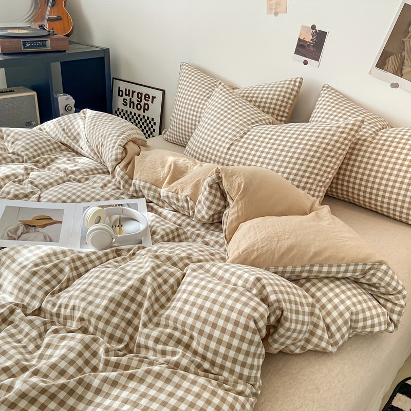 3-Piece Checkered Duvet Cover Set - Washed Bedroom Bedding Set room setting lifestyle photo for bedroom