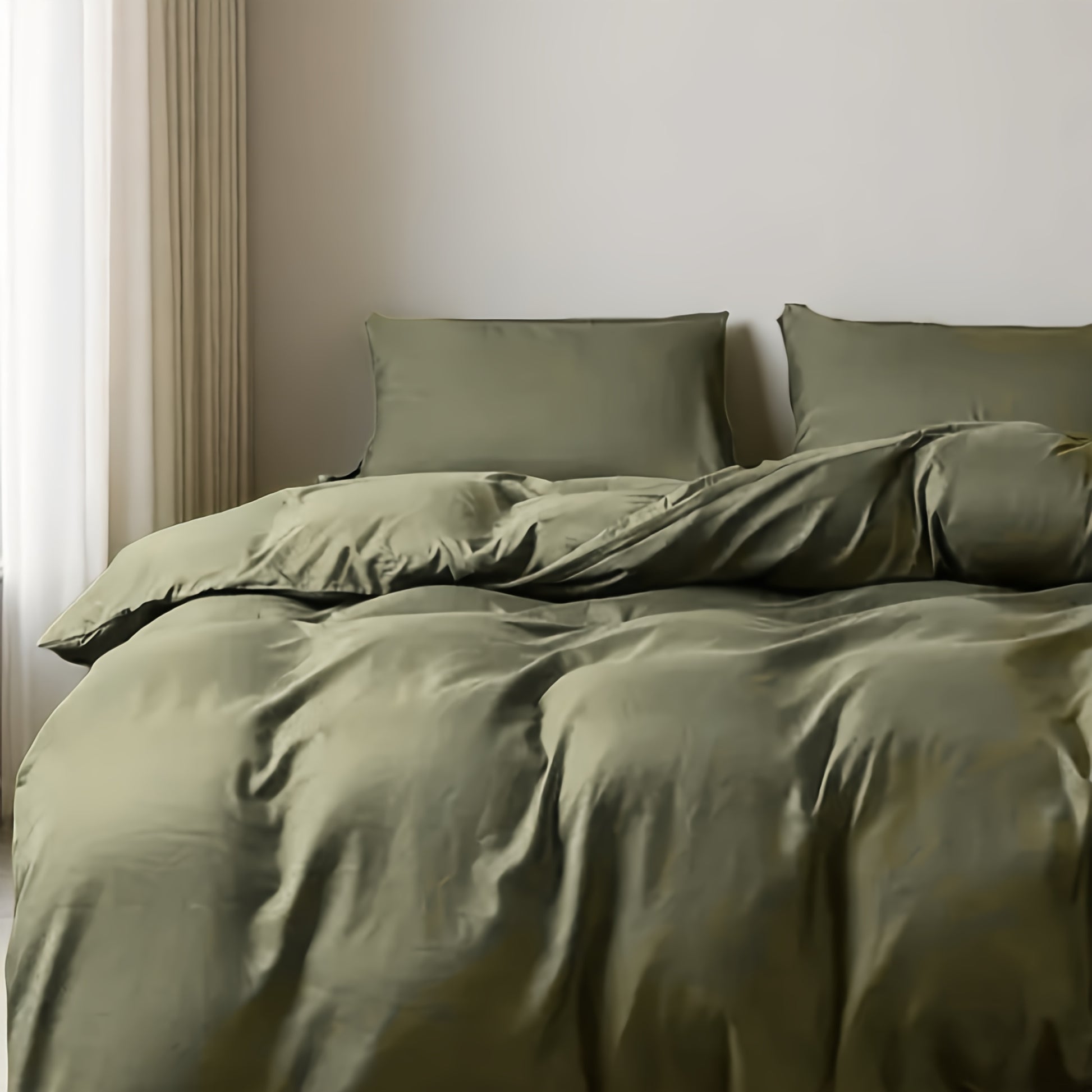 Military Green Duvet Cover Set - Washed Bedroom Bedding Set lifestyle product photo for bedroom