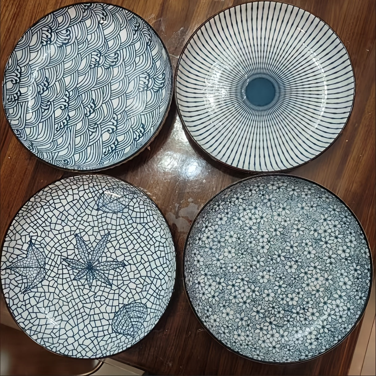 Japanese Ceramic Plate Set – 8" Mixed Colour Dinner Plates (Set of 4) room setting lifestyle photo for kitchen