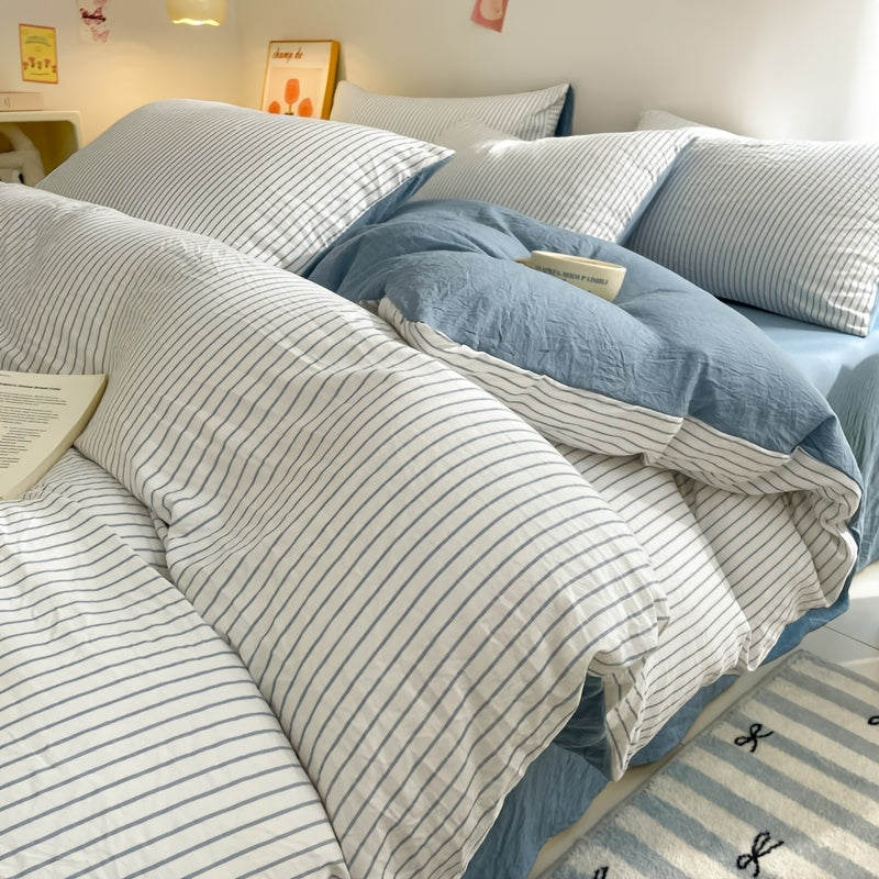 Striped Duvet Cover Set - Washed Bedroom Bedding Set room setting lifestyle photo for bedroom