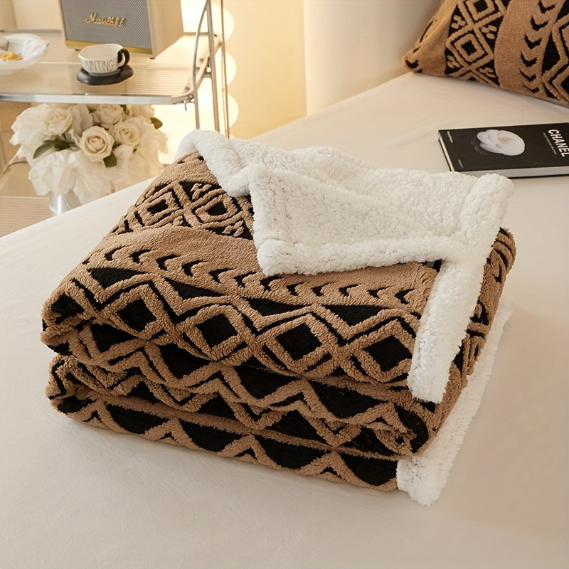 Geometric Sherpa Throw Blanket – Dual-Sided Sofa and Bed Layer lifestyle product photo for bedroom
