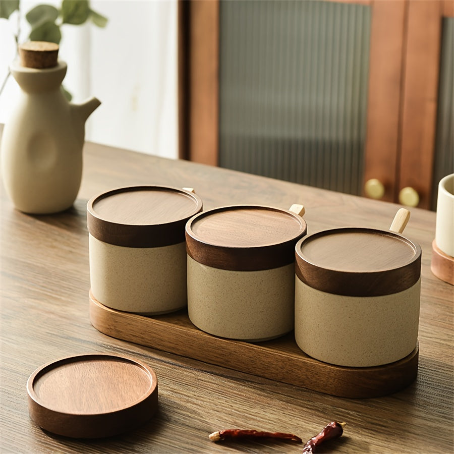 Ceramic Spice Jar with Spoon – Kitchen Seasoning Pot room setting lifestyle photo for kitchen