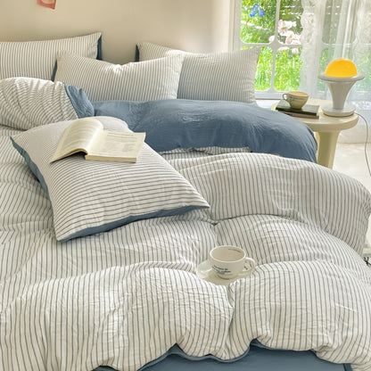 Striped Duvet Cover Set - Washed Bedroom Bedding Set product detail photo for bedroom