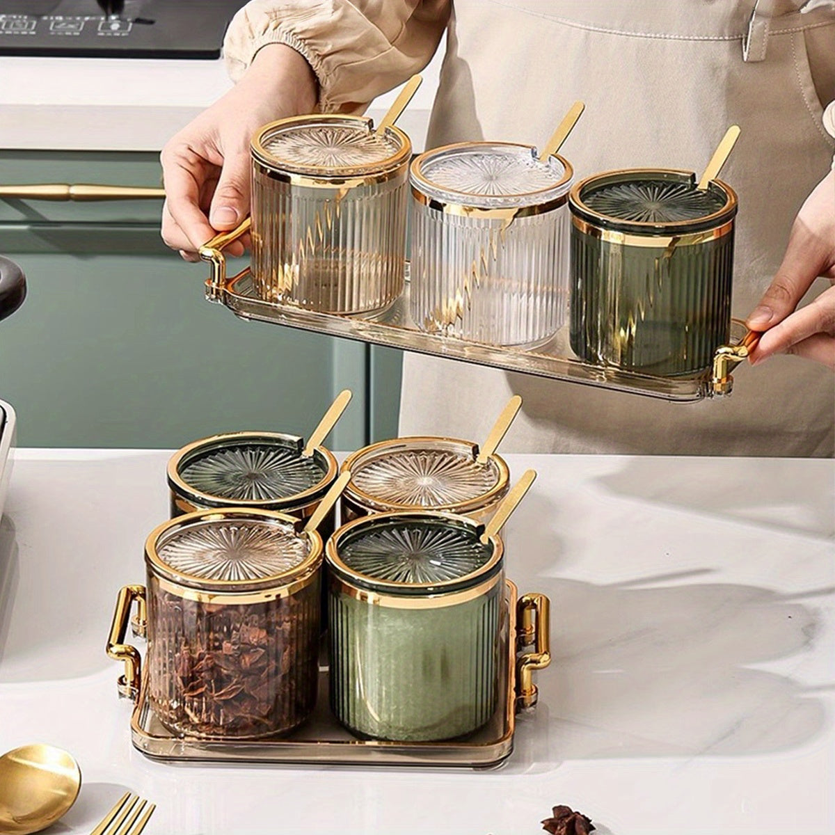 Kitchen Storage Jar Set – Multi-Compartment Condiment Containers lifestyle product photo for kitchen