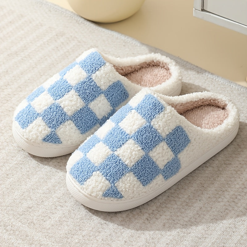 Checkered House Slippers – Indoor Slip-On Slides product detail photo for bedroom