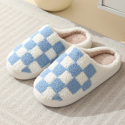 Checkered House Slippers – Indoor Slip-On Slides product detail photo for bedroom