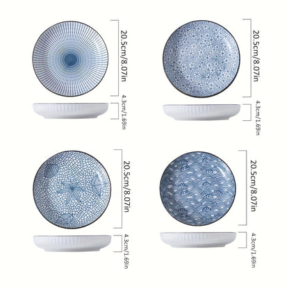 Japanese Ceramic Plate Set – 8" Mixed Colour Dinner Plates (Set of 4) product detail photo for kitchen