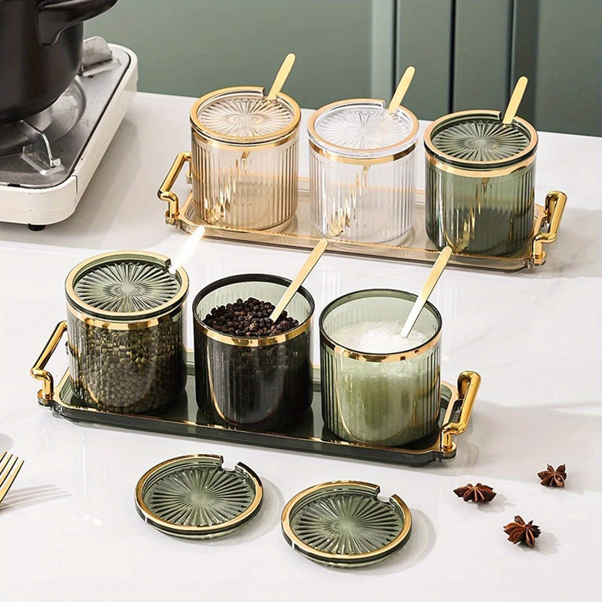 Kitchen Storage Jar Set – Multi-Compartment Condiment Containers room setting lifestyle photo for kitchen