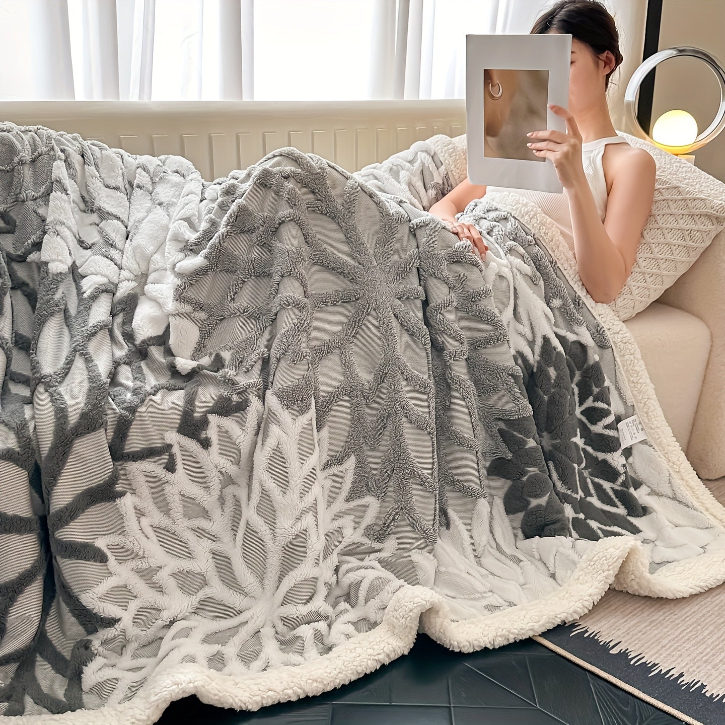 Plush Fleece Throw Blanket "Nerea" product detail photo in bedroom