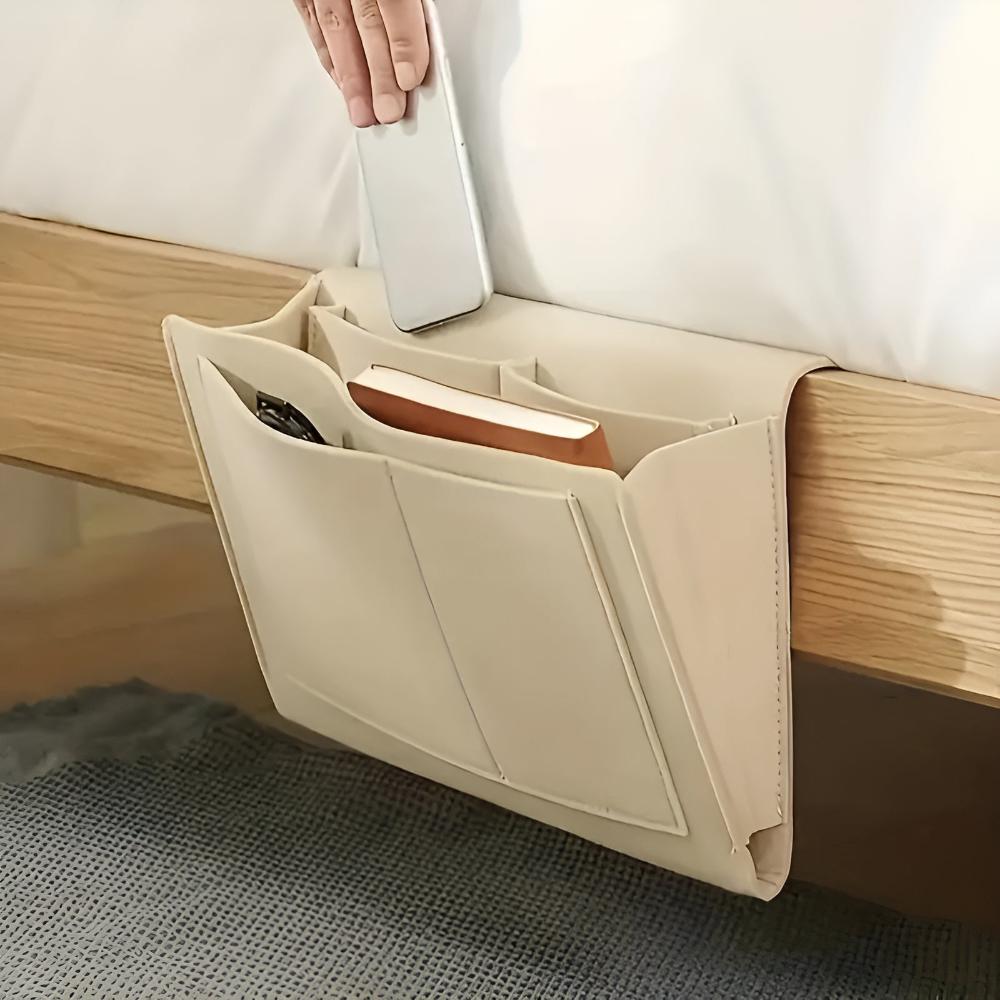 Bedside Storage Organizer – Minimal Hanging Caddy for Bed Frame product detail photo for bedroom