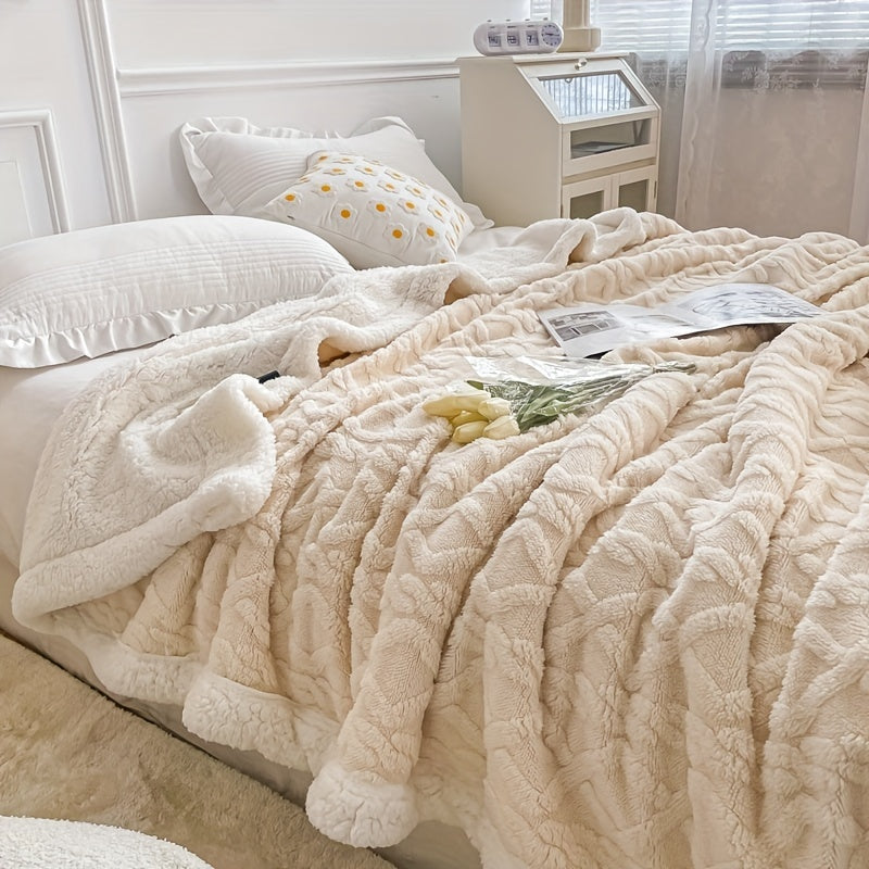 Jacquard Velvet Blanket – Double Layer Bed and Sofa Throw room setting lifestyle photo for bedroom