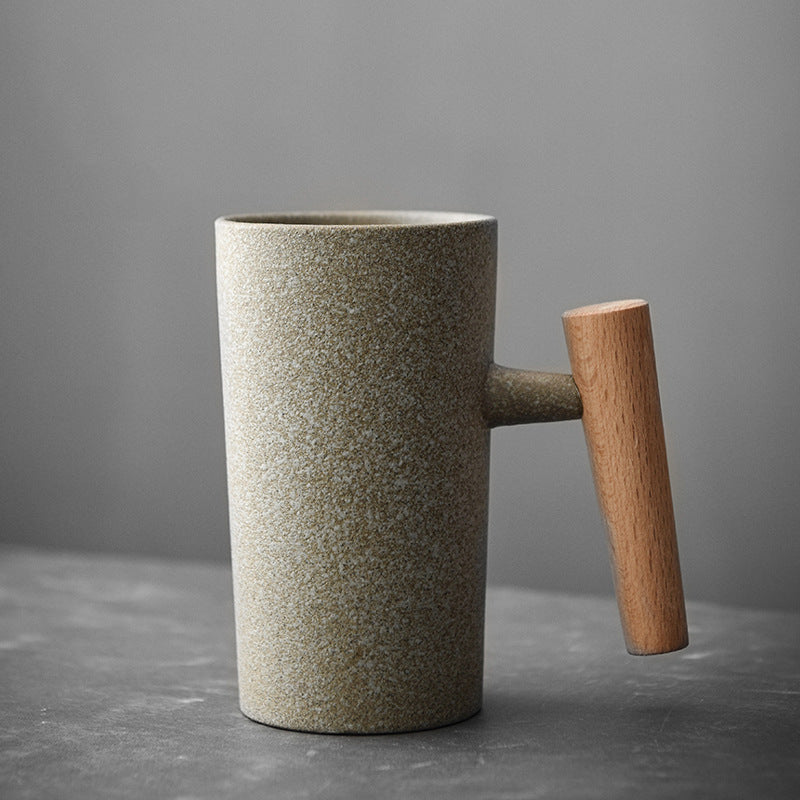Ceramic Mug Shizuku Japanese Inspired Stoneware With Wooden Handle