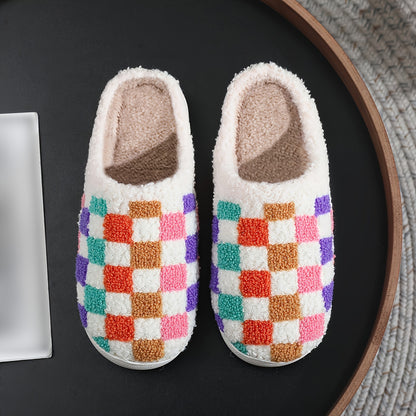 Checkered House Slippers – Indoor Slip-On Slides product detail photo for bedroom