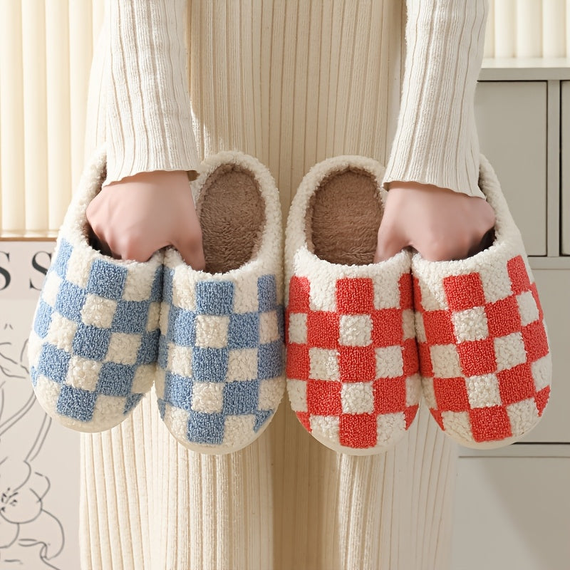 Checkered House Slippers – Indoor Slip-On Slides specification and dimensions reference for bedroom