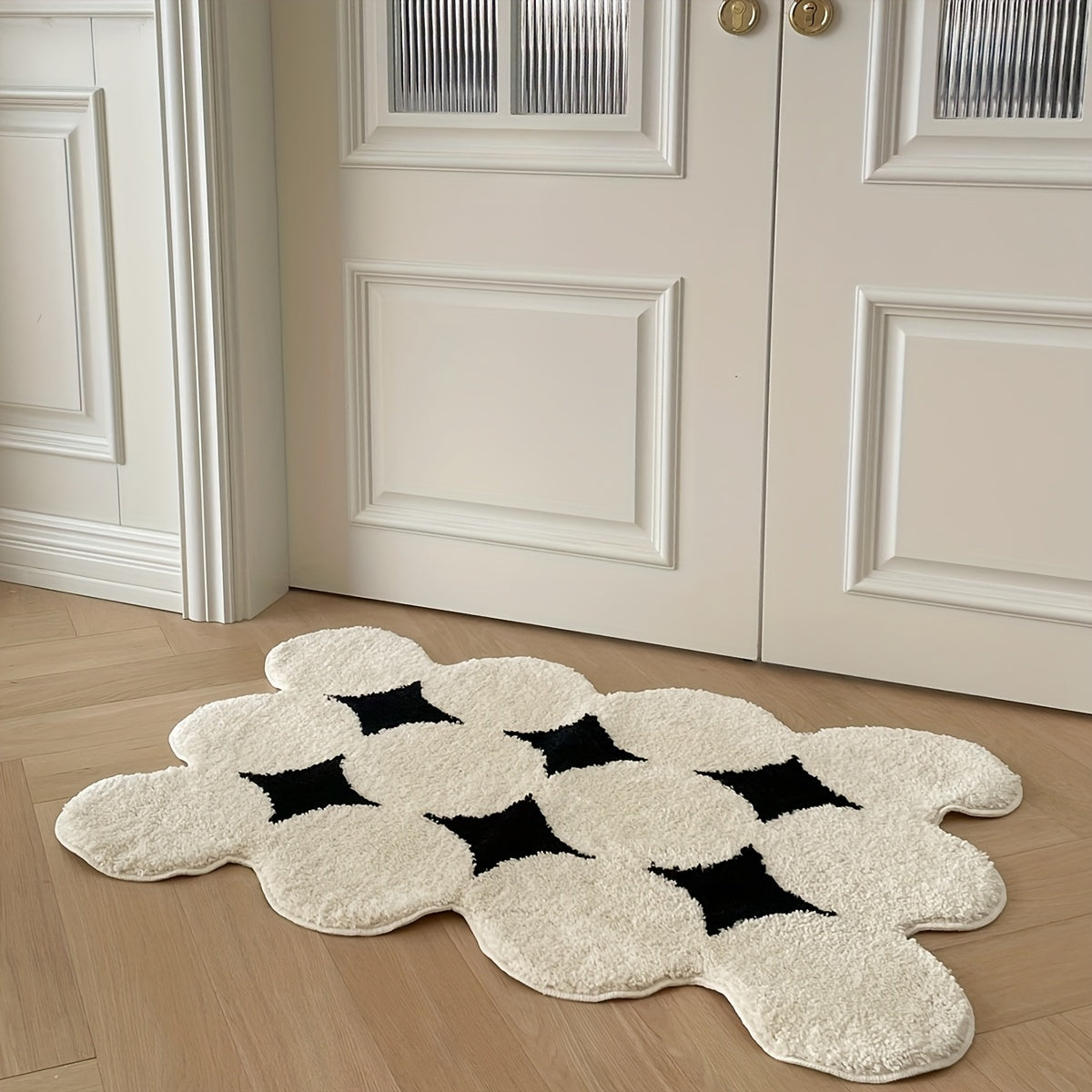 Black and White Star Bathroom Mat - Sink and Shower Floor Mat room setting lifestyle photo for bathroom