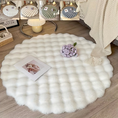 Cream Plush Area Rug "Roselle" product detail photo in bedroom