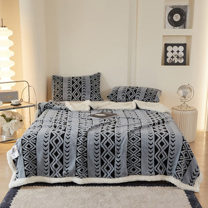 Geometric Sherpa Throw Blanket – Dual-Sided Sofa and Bed Layer product detail photo for bedroom