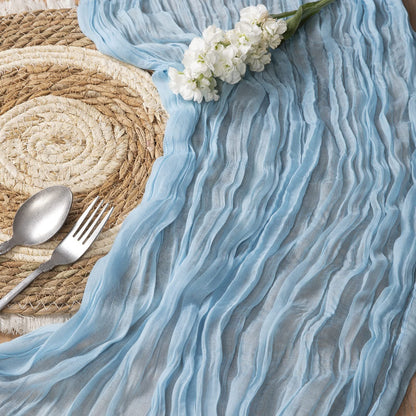 Table Runner BohemeFold Soft Chambray Voile With Twisted Boho Fringe