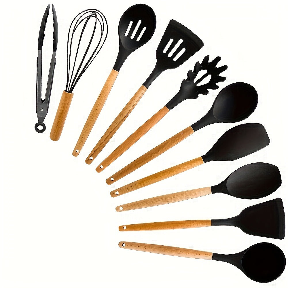 Silicone Cooking Utensil Set – Wooden Handle Kitchen Tools product detail photo for kitchen