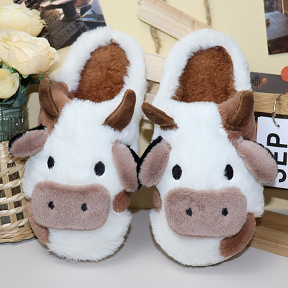 Cow Print Slippers – Plush Indoor House Slides product detail photo for bedroom