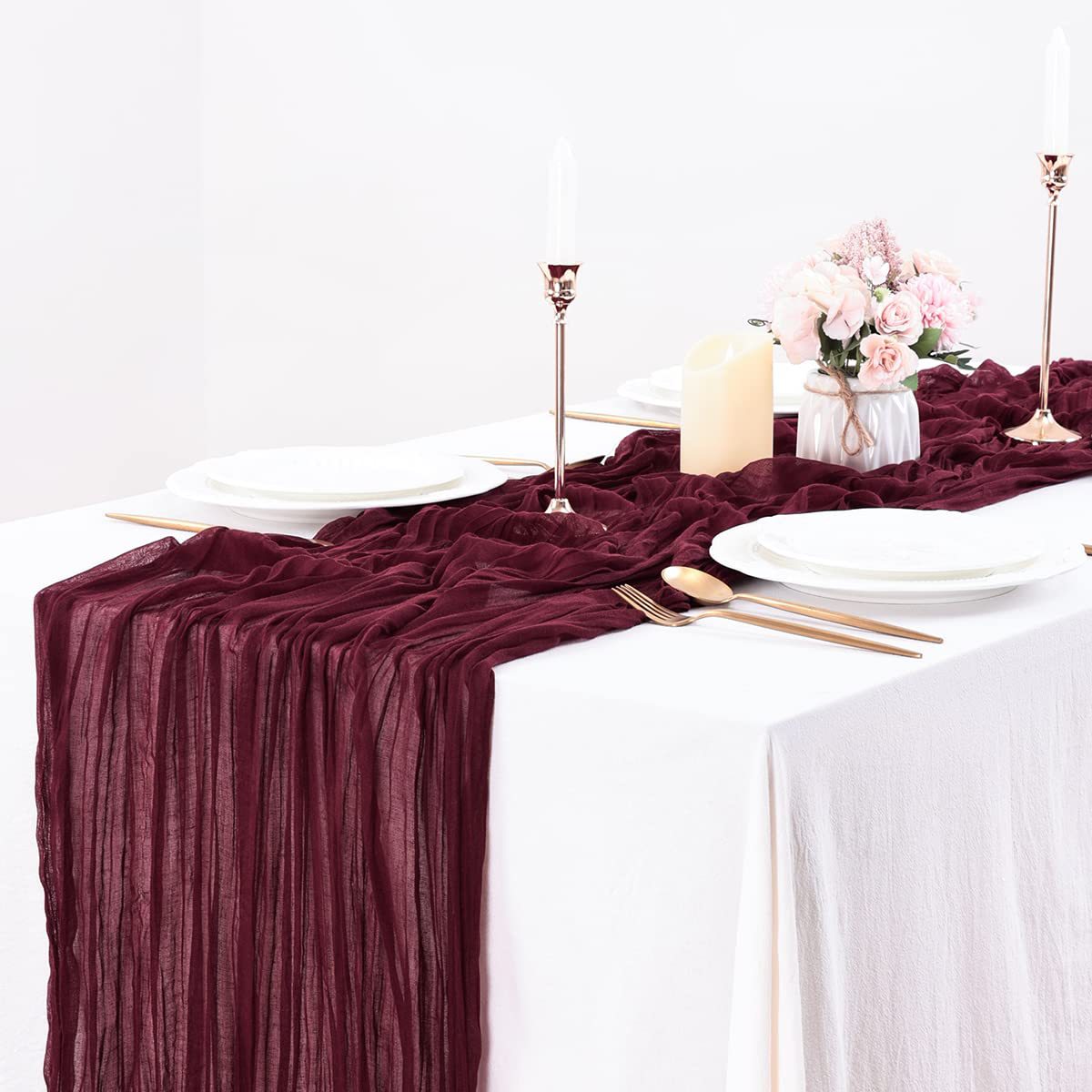 Table Runner BohemeFold Soft Chambray Voile With Twisted Boho Fringe
